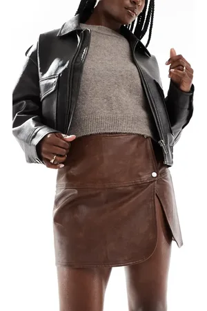 ASOS Popper detail leather look mini skirt in washed