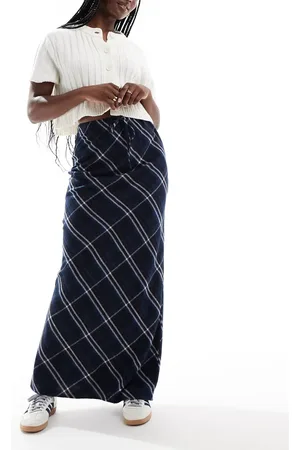 ASOS Tie waist maxi skirt in blue & pink check
