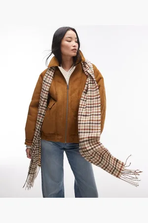 Topshop Faux suede borg bomber jacket in