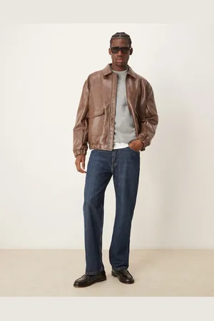 ASOS Faux leather oversized harrington jacket in distressed