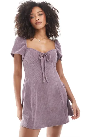 ASOS Angel sleeve cord tee dress in mauve