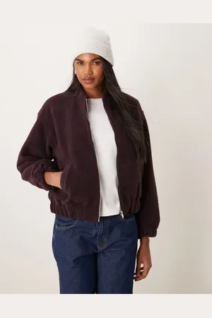 New Look Textured oversized bomber jacket in burgundy
