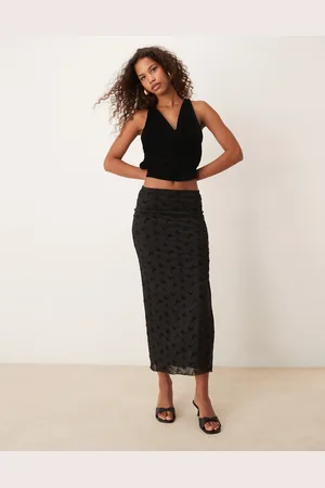 New Look Floral flocked mesh midi in