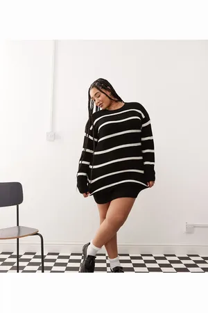 Noisy May Slouchy knitted dress in with cream stripe