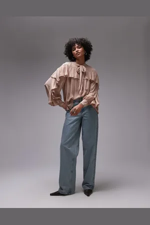 & OTHER STORIES Sheer blouse with ruffle detail and scarf neck tie in beige