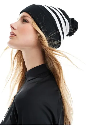 adidas 3 stripe beanie with pom-pom in