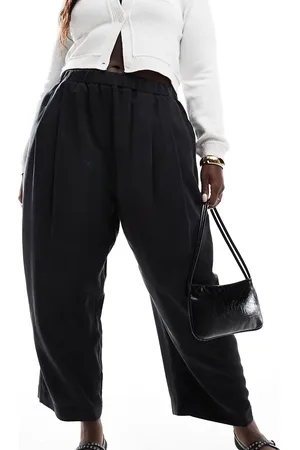 ASOS ASOS DESIGN Curve premium casual pull on trousers with pleat detail in washed