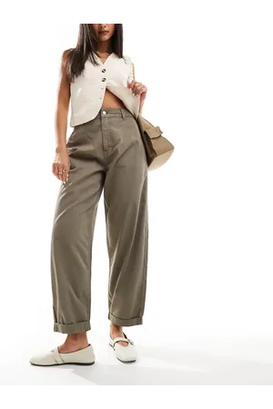 ASOS Barrel trousers with turn up detail in olive
