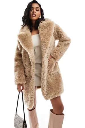 Forever New Button up faux fur coat in light