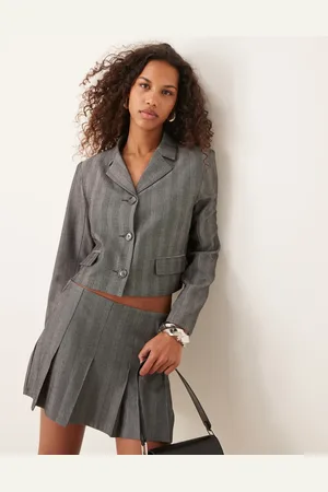 Abercrombie & Fitch Co-ord short blazer in striped herringbone