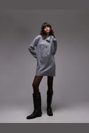 & OTHER STORIES Wool knitted mini dress with bow scarf detail in