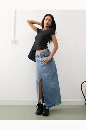 Dr Denim Myra maxi denim skirt with front split in stream light retro wash