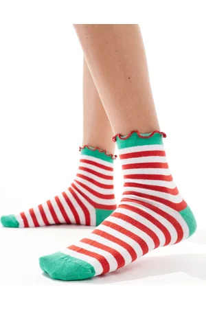 ASOS Christmas ankle length elf stripe sock with metallic frill edge