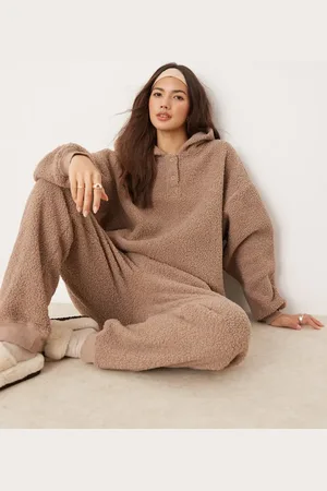 ASOS Lounge borg oversized hoodie & jogger set in taupe