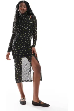 HUGO BOSS Noslin maxi mesh dress in with all over eyes print and slip insert