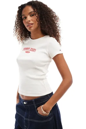 Tommy Hilfiger Retro varsity baby t-shirt in off and red