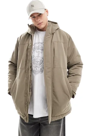 Hollister Fleece padded heavyweight parka jacket in beige