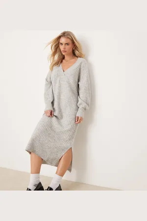 VERO MODA Oversized soft ribbed jumper dress in light melange