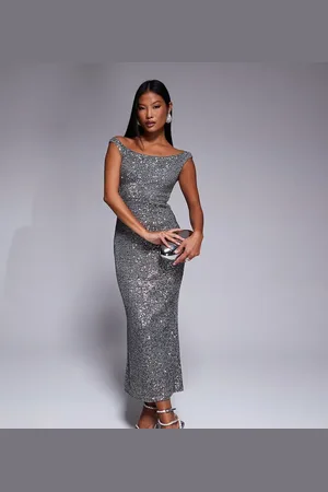 ASOS ASOS DESIGN Petite sequin super scoop bardot midi dress in