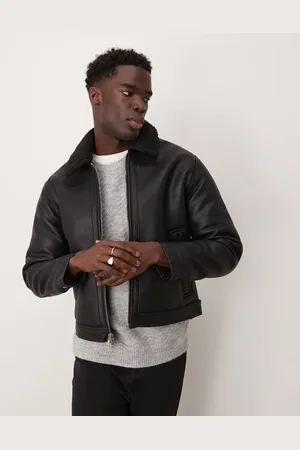 Abercrombie & Fitch Vegan leather sherpa lined shearling jacket in