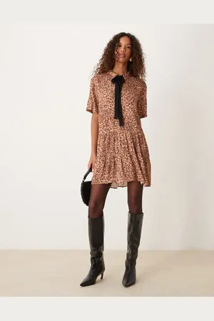 Miss Selfridge Tiered mini tea dress in leopard print