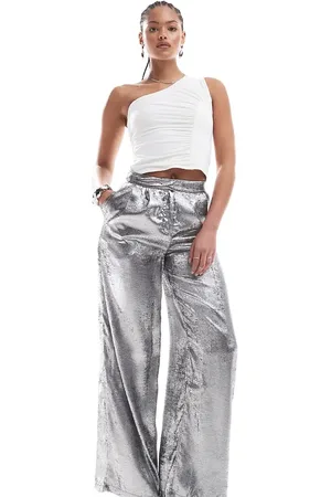 ONLY Loose fit all over foil trousers in gunmetal