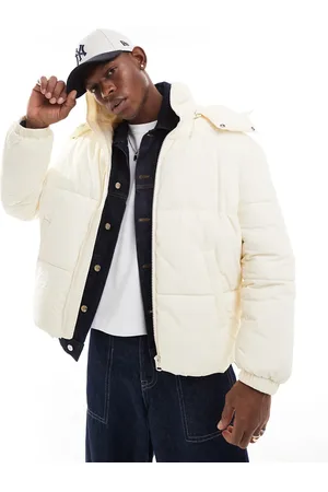 Only & Sons Quilted puffer jacket with wide hood in off