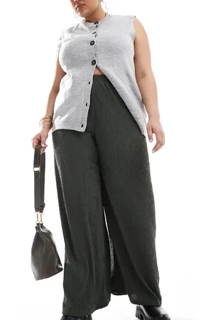 ONLY Wide leg textured trousers in dark