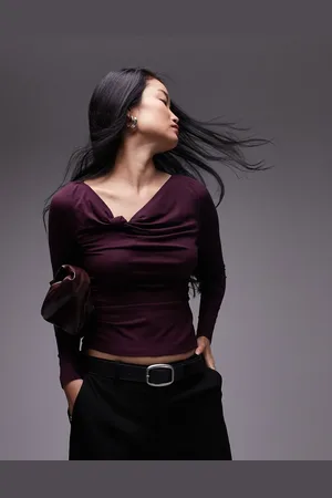 & OTHER STORIES Jersey long sleeve top with knotted neckline detail in