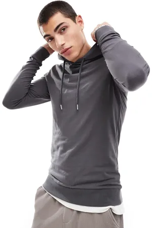 ASOS Essential muscle fit hoodie in charcoal