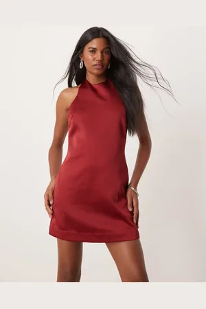 Six Stories Satin mini shift dress in ruby red