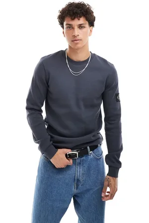 Calvin Klein Waffle long sleeve badge t-shirt in charcoal