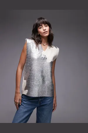 Topshop Knitted metallic cable relaxed tank in print