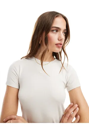 Nike Essentials mid crop t-shirt in beige