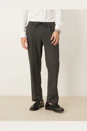 MANGO Tie waist pleat front straight leg trouser in charcoal