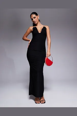 ASOS Ruched bandeau midi dress with corsages in