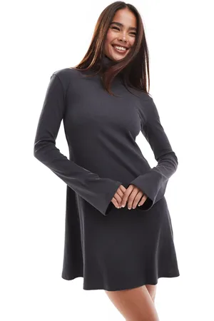 ASOS Ribbed roll neck mini dress in charcoal