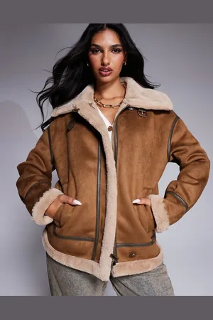 Morgan Faux suede shearling jacket in tan