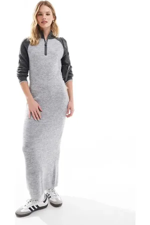 VERO MODA Colourblock polo zip front knitted dress in