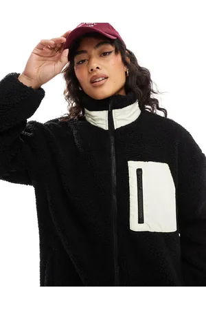 ONLY Oversized funnel neck teddy fleece jacket in