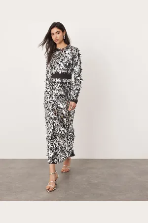 ASOS Embellished shard sequin long sleeve maxi dress with contour waist detail in