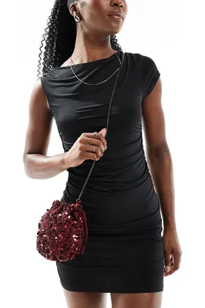 Pull&Bear Sequin drawstring bag in burgundy