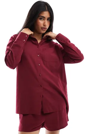 Esmée Esmee Exclusive oversized long sleeve beach shirt co-ord in cherry