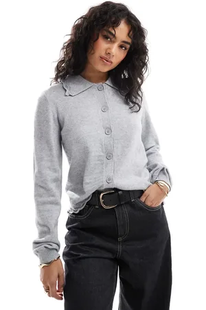 Object Polo cardigan with scalloped trim in light