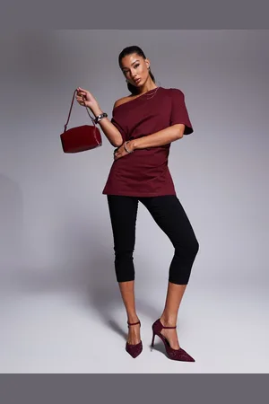 ASOS Cinched in slash neck one shoulder top in burgundy