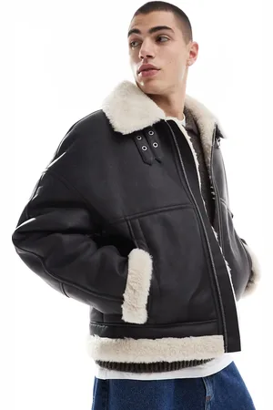 Bershka Faux leather aviator jacket in