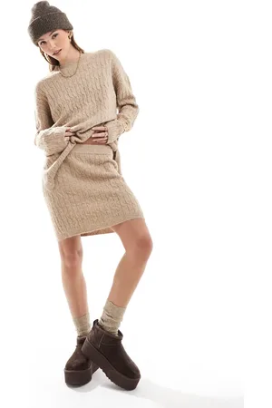 VERO MODA Cable knit mini skirt co-ord in camel