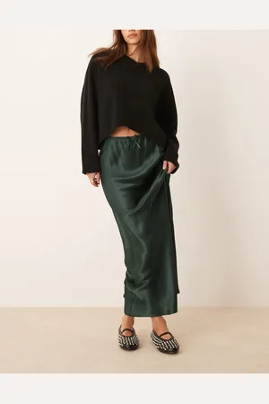 Miss Selfridge Satin bias bow detail maxi skirt in dark
