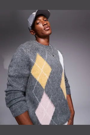 ASOS Knitted crew neck jumper with argyle pattern in