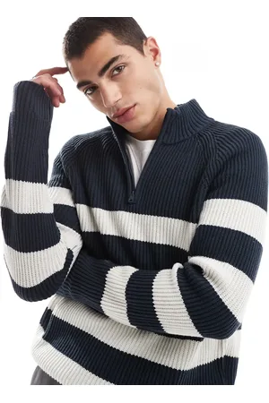 Hollister Quarter zip knitted jumper in stripe